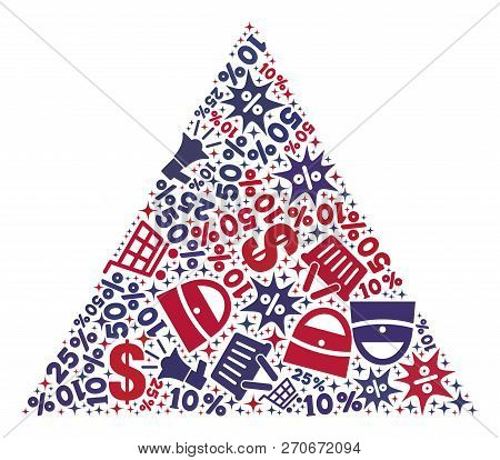 Mosaic Pyramid Designed With Blue And Red Shopping Symbols. Retail Combination Of Mosaic Pyramid Ico