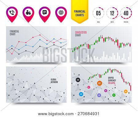 Financial Planning Charts. Group Of People And Share Icons. Speech Bubble And Round The World Arrow 