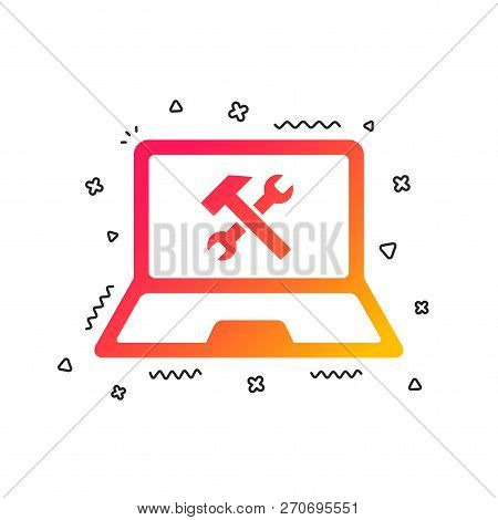 Laptop Repair Sign Icon. Notebook Fix Service Symbol. Colorful Geometric Shapes. Gradient Laptop Ico