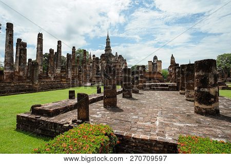 Wat Mahathat Or Mahathat Temple In Sukhothai Historical Park, Sukhothai Province, Thailand.
