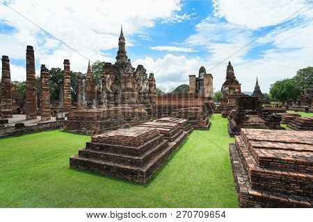 Wat Mahathat Or Mahathat Temple In Sukhothai Historical Park, Sukhothai Province, Thailand.