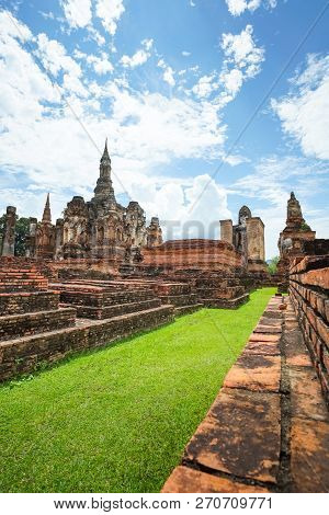 Wat Mahathat Or Mahathat Temple In Sukhothai Historical Park, Sukhothai Province, Thailand.