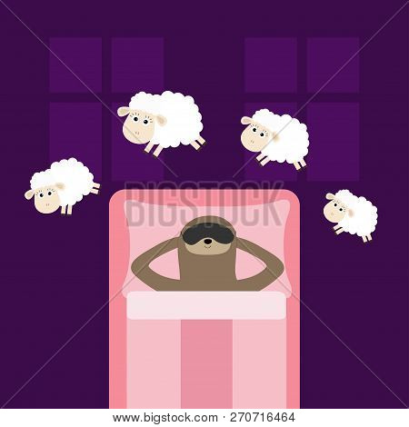 Cute Lazy Sloth Sleeping Mask. Jumping Sheeps. Cant Sleep Going To Bed Concept. Counting Sheep. Anim