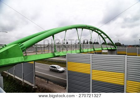 Elevated Pedestrian Crossing From The Inside. Safe Passage Across The Road