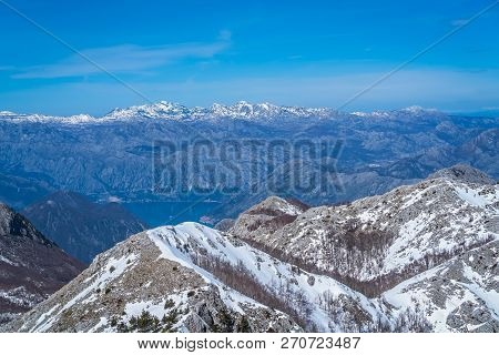 Kotor Bay And Stunning Mountain Winter Landscape As Seen From The Top Of Mount Lovcen In Lovcen Nati