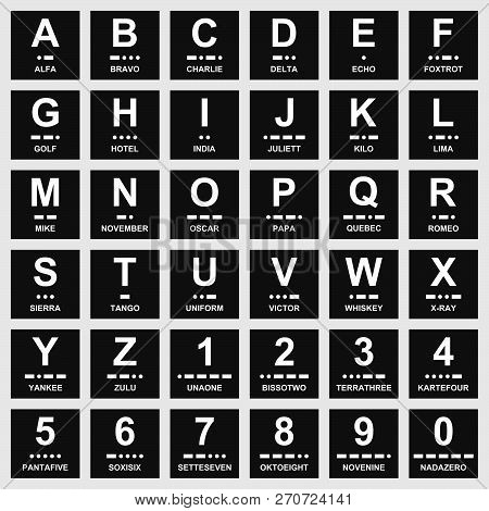 Vector Representation Of The International Morse Code (letters And Numbers) With Nato Phonetic Alpha