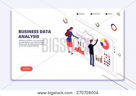 Data Analysis. People Work On Business Finance Charts. Statistical Surveillance. Big Data Isometric 