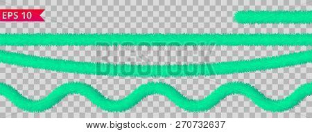 Cyan Tinsel Collection. Christmas Holiday Decoration Elements. Xmas Ribbon Garlands. Festive Bright 