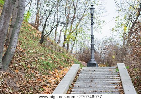 Stone Walkway Track In The Park, Autumn In Kiev, Ukraine