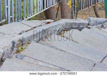 Stone Walkway Track In The Park, Autumn In Kiev, Ukraine