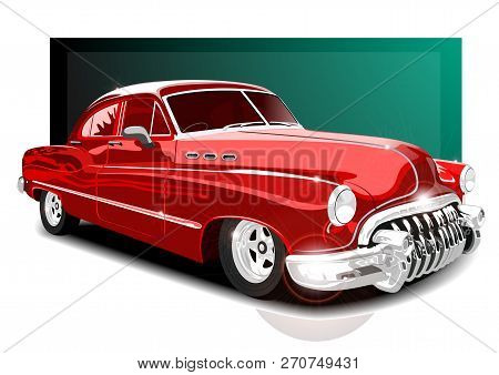 Vector Illustartion Vintage Red Car. Retro Car