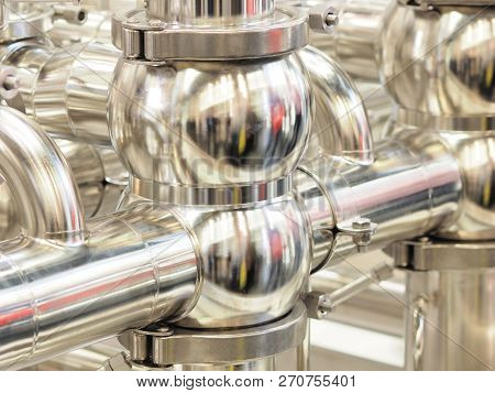 Ball Shaped Industrial Stainless Steel Flange Connection On Pipework