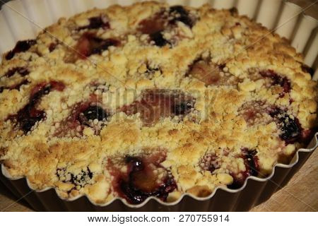 Plumb Pie With Crumble Close Up Photo