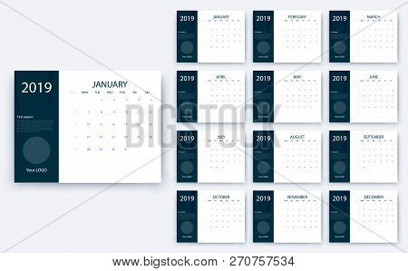 Simple Calendar 2019 Yesr, Stock Vector Design Eps10.