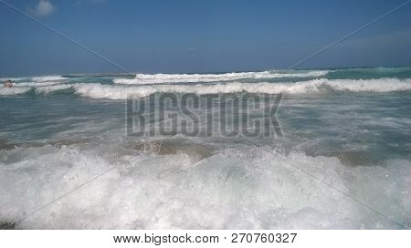Big Waves On A Cretan Sea Beach