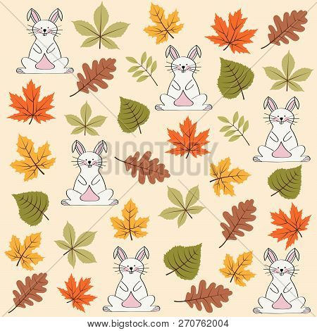 Autumn Seamless Pattern With Leaves And Rabbits