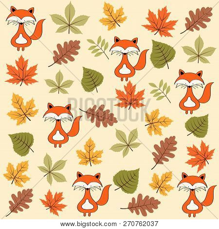 Autumn Seamless Pattern With Leaves And Foxes