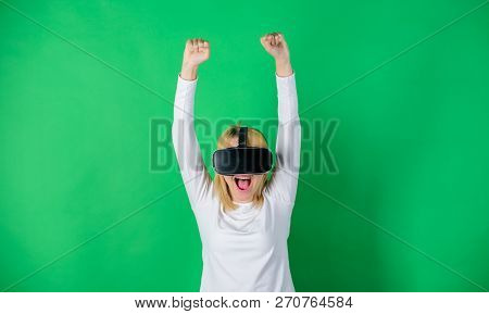 Woman Using Virtual Reality Headset. 3d Technology, Virtual Reality, Entertainment, Cyberspace And P