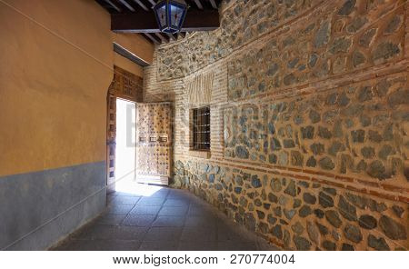 Toledo door to Juderia barrio in Spain at Castile La Mancha