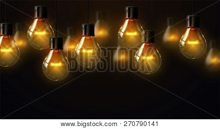 Realistic Retro Light Bulbs. Vector 3d Illustration. Hanging Lightbulbs. Decoration Element. Creativ