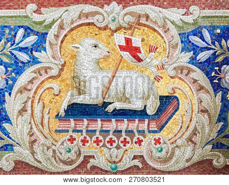 Braunschweig, Germany - April 5, 2011: Lamb Of God (agnus Dei) Mosaic In The Martini Church In Braun