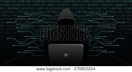 Computer Hacker Cybercrime With Blue Binary Code Web Background Vector Illustration Eps10