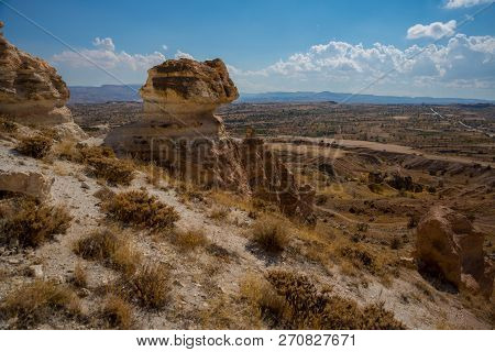 Beautiful Landscape In Sunny Autumn Weather. Cappadocia, Turkey