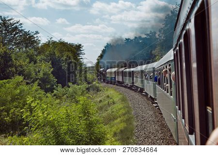 DABAS, HUNGARY - SEPTEMBER 28, 2014: Steam train on the 125th anniversary of the opening of Lajosmizse line