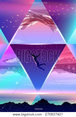Surreal Vector Poster. Motivation And Success. Reborn.