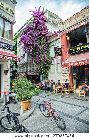 Istanbul, Turkey: View Of Nice Street With Hotel And Cafe In Historical Center Near Gulhane Park, On