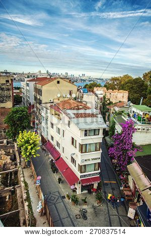Istanbul, Turkey: View Of Nice Street With Hotel And Cafe In Historical Center Near Gulhane Park, On