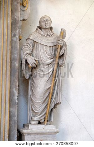 BRONNBACH, GERMANY - JULY 07, 2018: Statue of Saint on the Saint Bernard altar from the workshop of Michael Kern, Cistercian Abbey of Bronbach in Reicholzheim near Wertheim, Germany