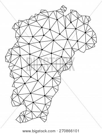 Polygonal Mesh Map Of Jiangxi Province In Black Color. Abstract Mesh Lines, Triangles And Points Wit