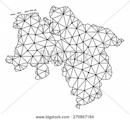 Polygonal Mesh Map Of Lower Saxony State In Black Color. Abstract Mesh Lines, Triangles And Points W