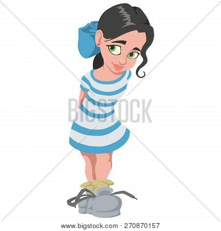 Beautiful Girl With A Bow Embarrassed On A White Background