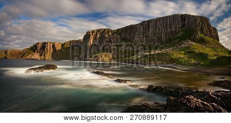 Panorama Of Cliffs Of Rubha Hunish Cape In Sunset Light, Isle Of Skye, Scotland