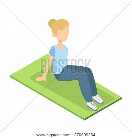 Girl Doing Crunches In The Gym. Belly Burn