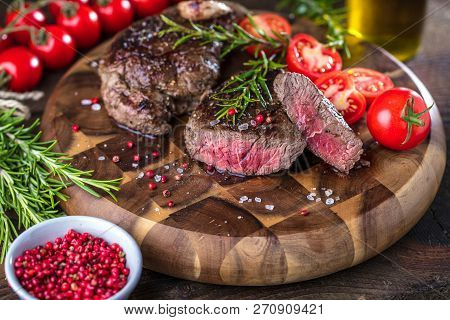 Fresh Juicy Medium Rare Beef Grillsteak. Barbecue Meat Close Up