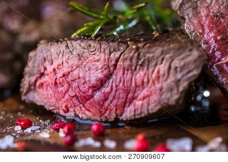 Fresh Juicy Medium Rare Beef Grillsteak. Barbecue Meat Close Up
