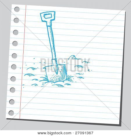 땅에 삽 막대기의 스타일 벡터 일러스트 레이 션 스케치