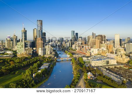 Melbourne, Australia - Nov 10, 2018: Aerial View Of Melbourne Cbd In The Morning. It Has Been Ranked