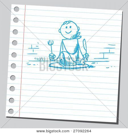 Ilustração fragmentários de uma participação de homem comendo