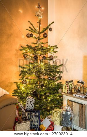 Merry Christmas Beautiful Living Room Tree Setup Aith Gifts Decorated For Happy Holidays At Home