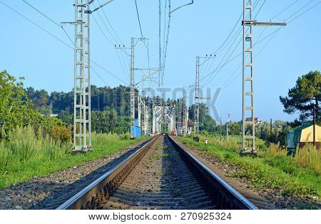 Single Track Railway Section Near The Railway Bridge
