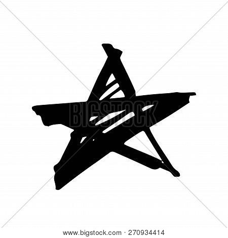 Star. Hand Drawn Paint Object For Design Use. Abstract Brush Drawing. Vector Art Illustration Grunge