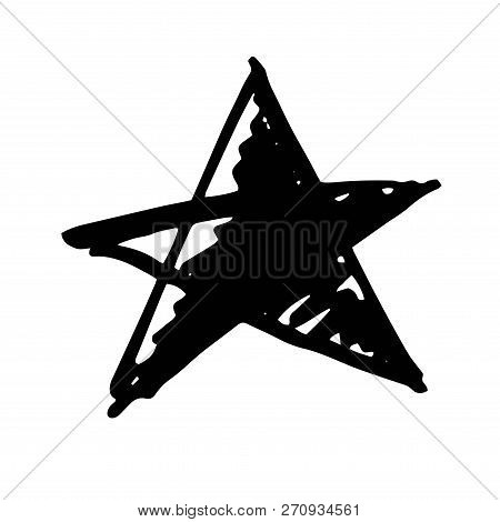 Star. Hand Drawn Paint Object For Design Use. Abstract Brush Drawing. Vector Art Illustration Grunge