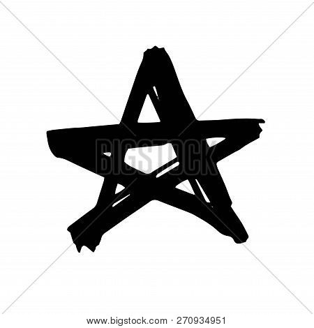 Star. Hand Drawn Paint Object For Design Use. Abstract Brush Drawing. Vector Art Illustration Grunge