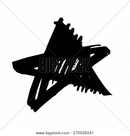 Star. Hand Drawn Paint Object For Design Use. Abstract Brush Drawing. Vector Art Illustration Grunge