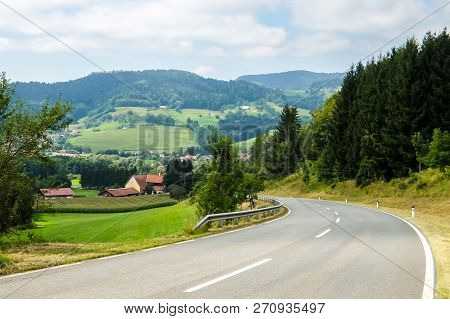 Griffen, Austria - August, 17th, 2017. Road Curves In Austrian Mountains.