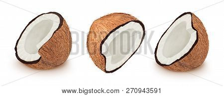Set Of Coconuts Isolated On A White.